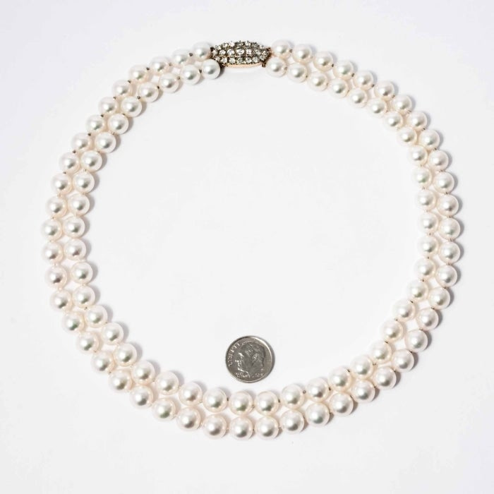 Double Row Pearl Necklace with Antique Diamond Clasp — Shreve