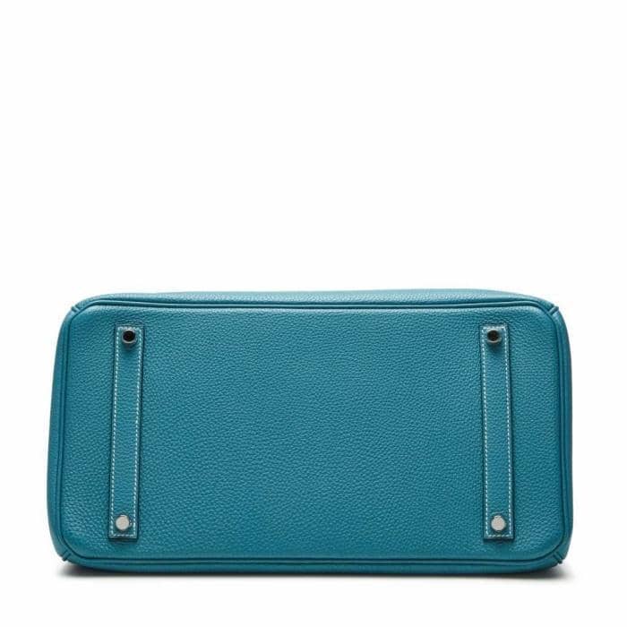 Hermes Birkin Handbag Bleu Paon Clemence with Palladium Hardware