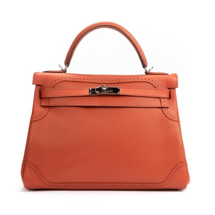 Hermès Brique Clemence & Swift Leather Ghillies Retourne Kelly 32 Palladium Hardware, 2015