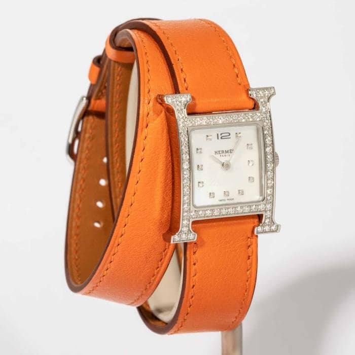 Hermès Heure H Mother-of-Pearl Diamond Dial Stainless Steel 21 x