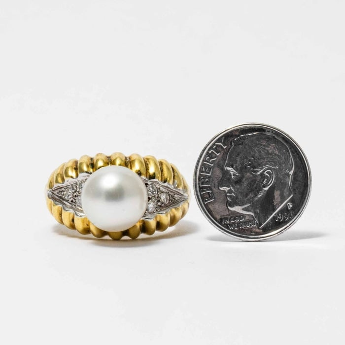 Leighton Gold Pearl Band Ring in White Pearl