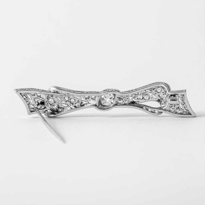 Vintage Art Deco Diamond Platinum Large Bow Brooch Pin Pendant