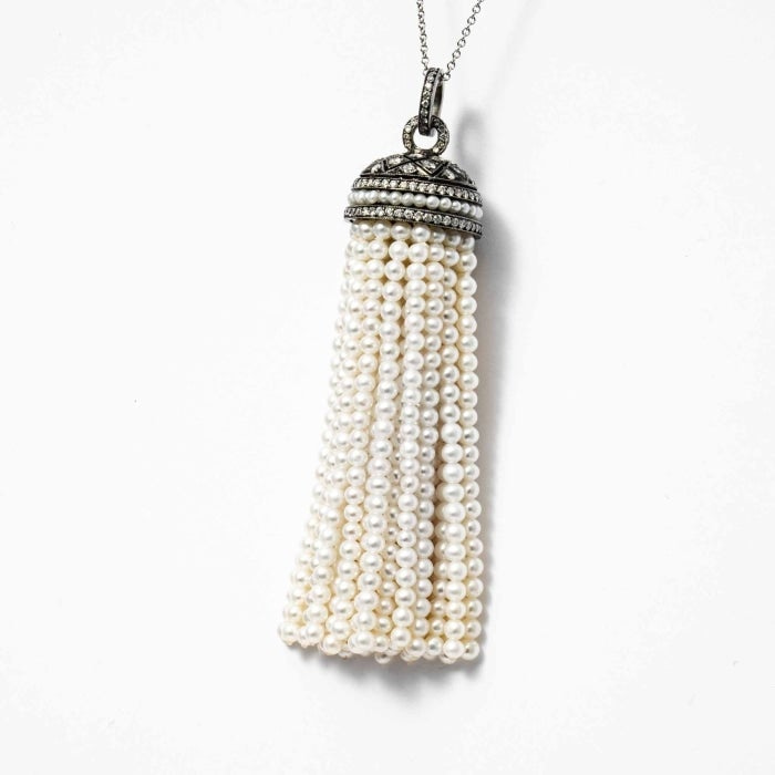 Bead and Tassels Diamond Pendant with Chain