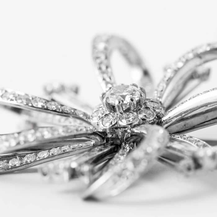 Diamond Floral Motif Brooch (Platinum)