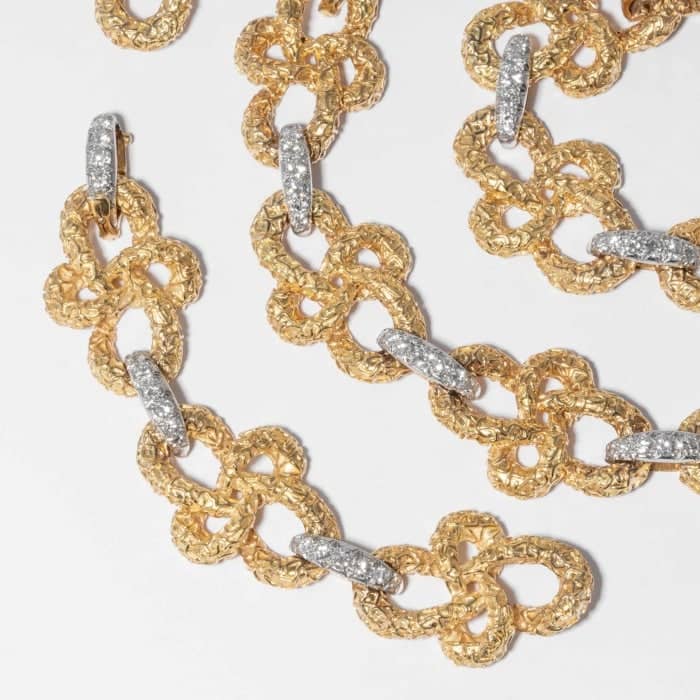 12.50 Carat Diamond and Yellow Gold Foil Opera Length Convertible Necklace (Two-Tone)