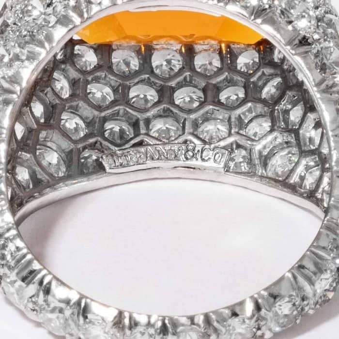 8.00 carat Natural Orange Topaz & Diamond Ring signed Tiffany & Co