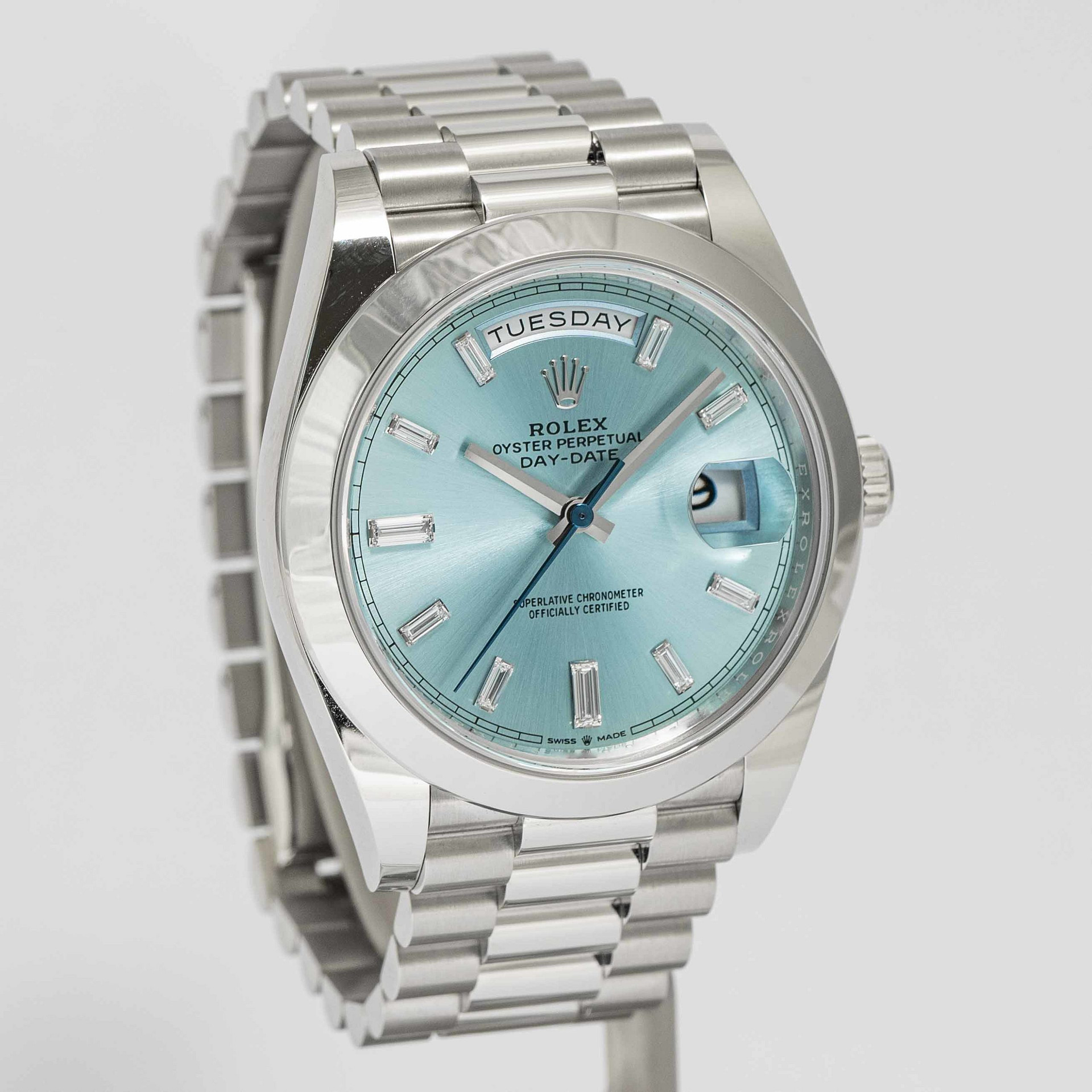 Rolex Day Date 40mm 228206 Platinum Ice Blue Baguette Dial 2022