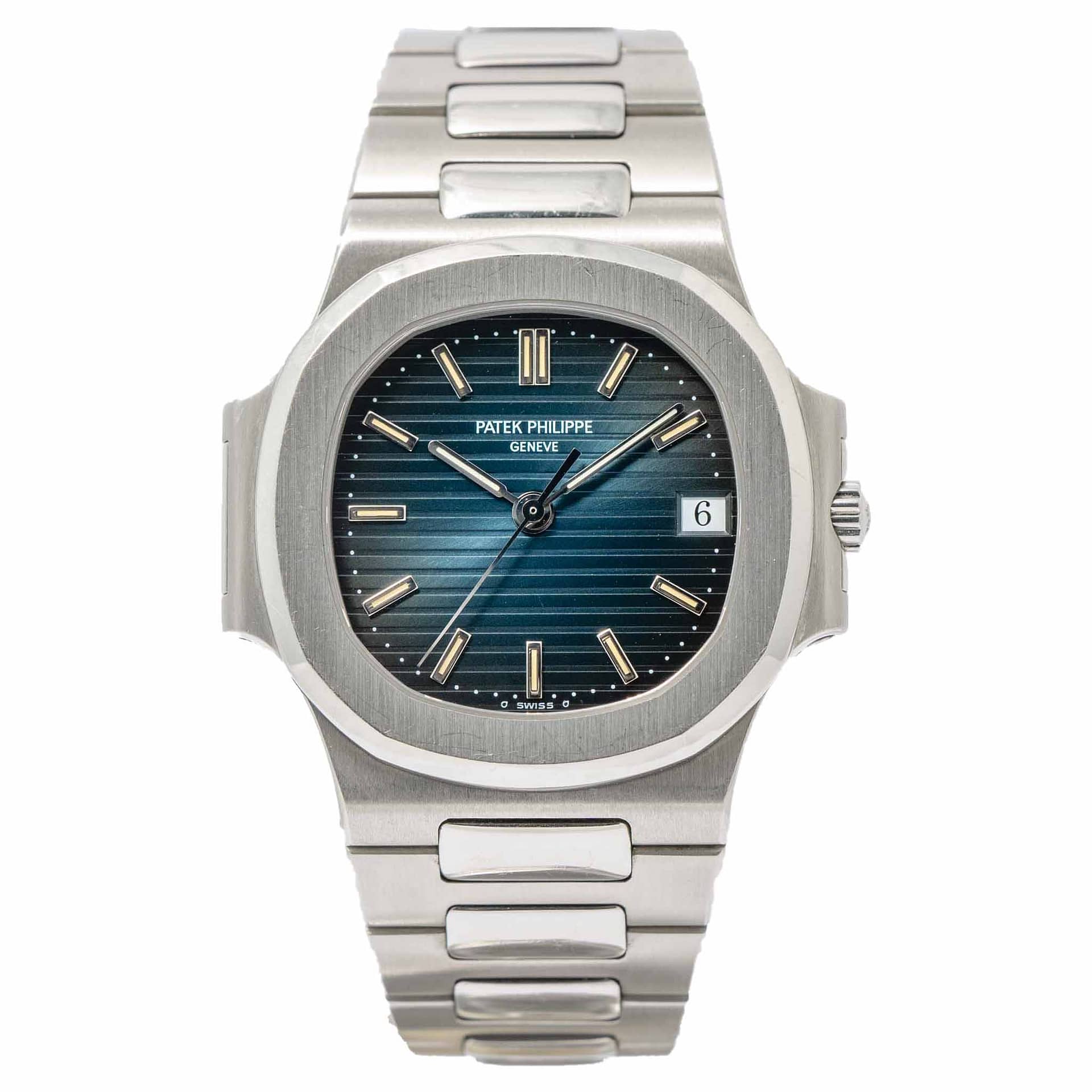 Patek Philippe Nautilus Platinum 3800/1P Factory Blue Diamond Dial Very Rare Watch Serviced