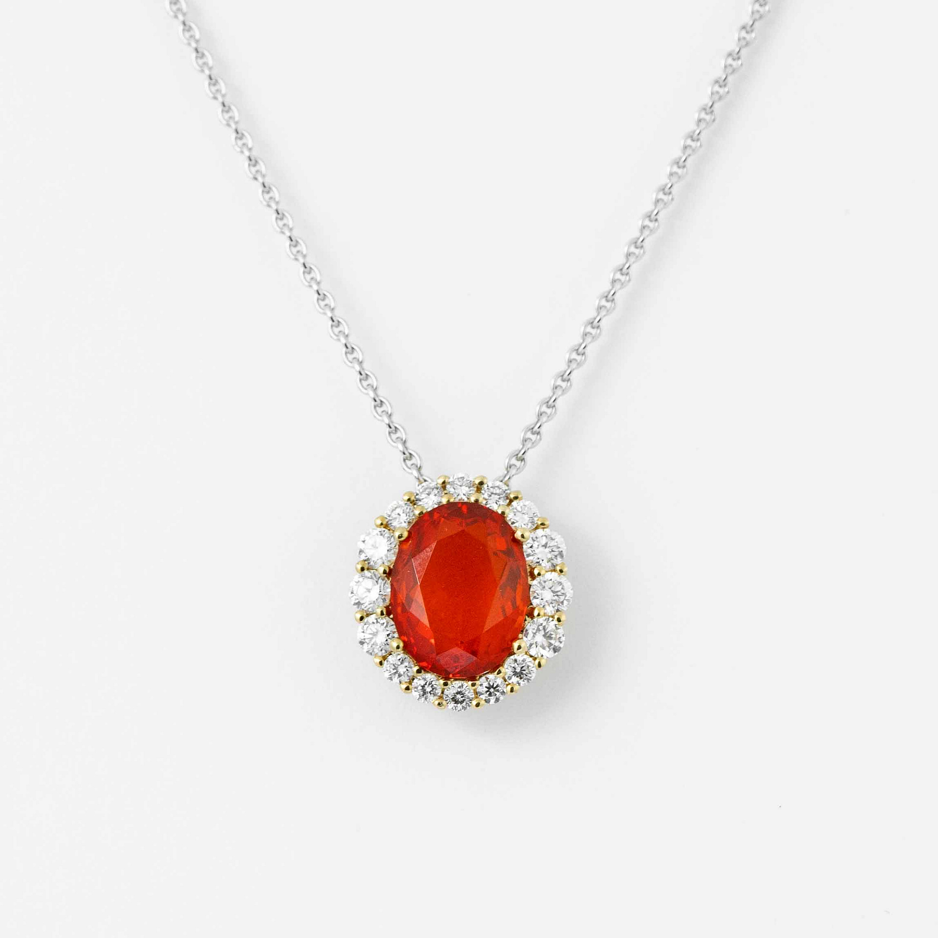 1.50 Carat Oval Fire Opal & Diamond Pendant (Yellow Gold)