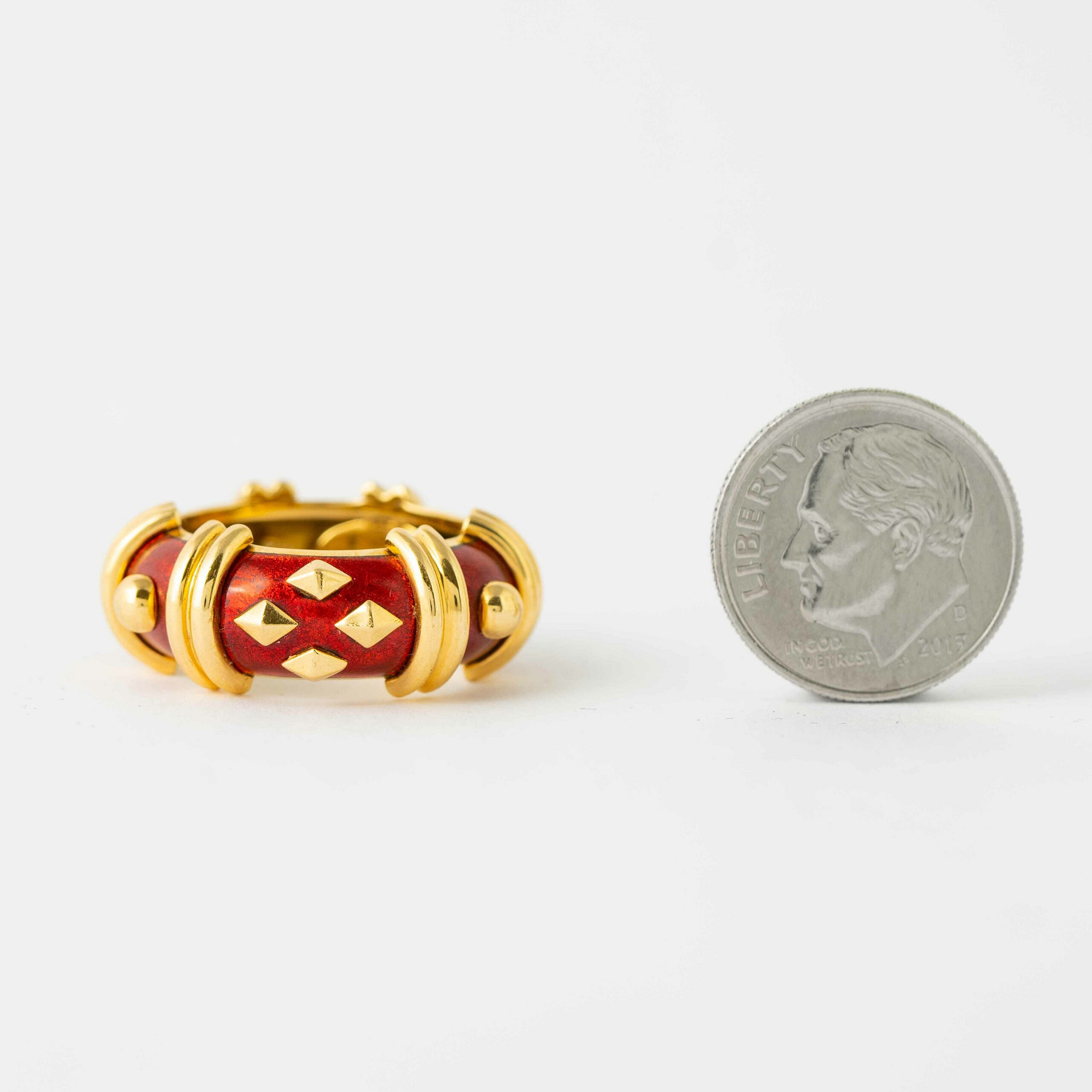 Tiffany & Co. Jean Schlumberger Yellow Gold & Red Paillonne Enamel