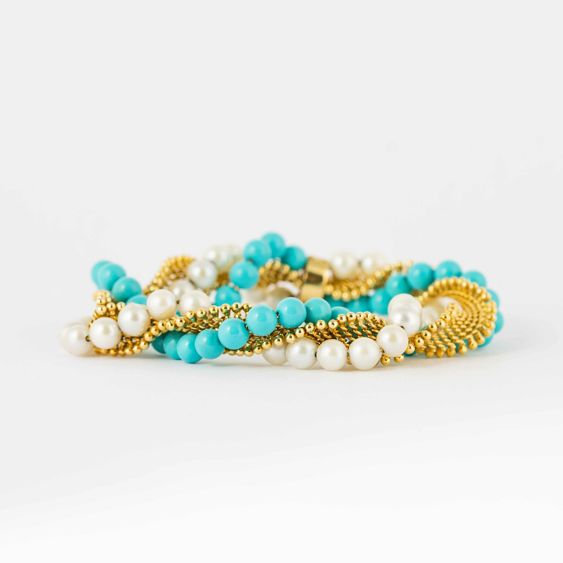 Van Cleef & Arpels Turquoise & Pearl Twist Bracelet (Yellow Gold