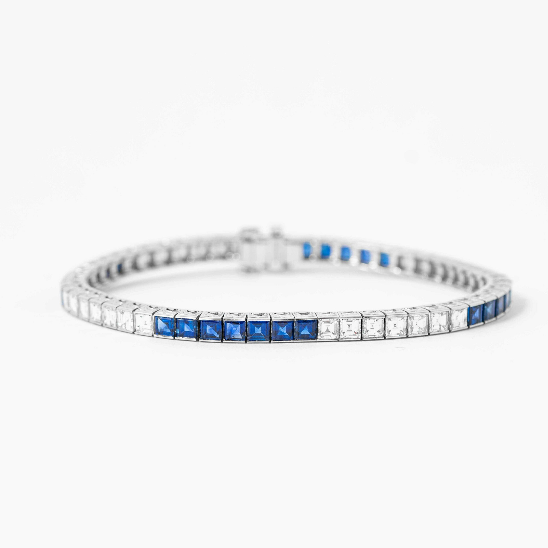 Tiffany & Co. Channel Set Diamond & Blue Sapphire Bracelet
